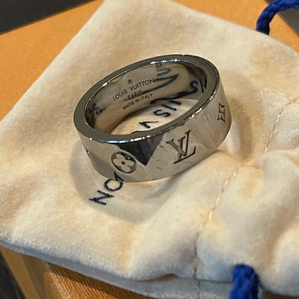 LOUIS VUITTON Gunmetal Tone Ring Berg LV Eclipse. SZ 9
